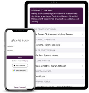 An image of the Lyfe Plum app on an iPad and and iPhone